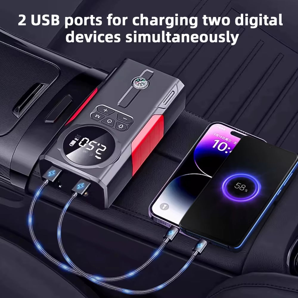 Portable 6 in 1 Jump Starter Car Battery Booster Power Bank Charger Lithium Battery Pack Tire Air Pump Tire Inflator with Light