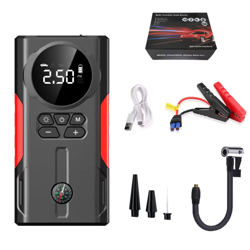 Portable 6 in 1 Jump Starter Car Battery Booster Power Bank Charger Lithium Battery Pack Tire Air Pump Tire Inflator with Light